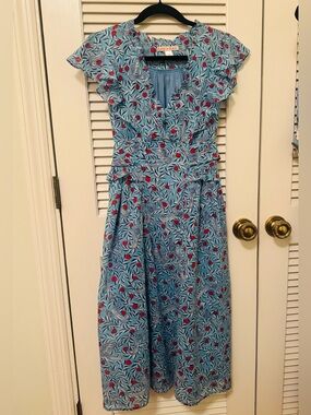 Banjanan Midi Dress - Delph Bird Lapis Blue pattern/color - XS Great condition